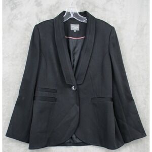 TM Lewin Woman Black Twill Blazer Jacket Size 14 One Button Career Office